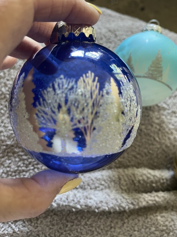 Bronners Hand Blown Christmas Ornaments Blue With Silver Trees. And Turquoise 2