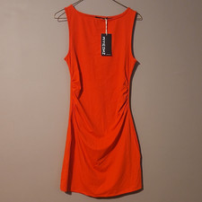 MIYIEDNZ Women's Orange Ruched Crew Neck Bodycon Short Dress Sleeveless M