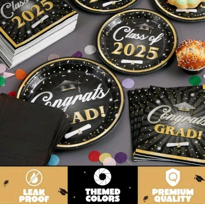 200 Pcs Graudtion Plates and Napkins 2025 with Gold Foil Graduation Party Sup... - Image 2 of 4