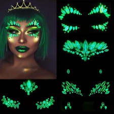 Face Gems 4 Sheet Face Jewels Stick on Rhinestones Stickers Luminous Crystal ...