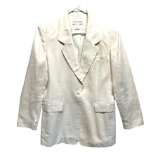 Vtg Casual Corner Vintage Cream 100 Linen Single Button Blazer Jacket Size 4