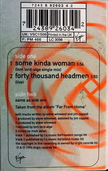 Traffic Some Kinda Woman cassette UK Virgin 1994 cassette single with card outer - Image 2 of 3