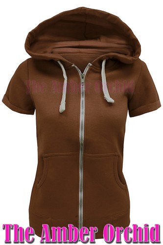 NEW LADIES CAP SLEEVE PLAIN HOODIE WOMENS SWEATSHIRT ZIP ZIPPER JACKET TOP 8-14 - Picture 4 of 21