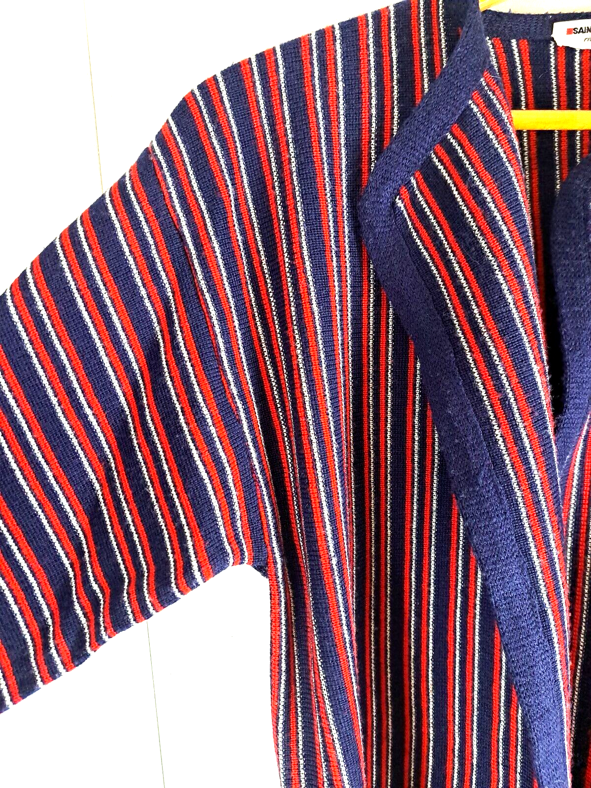 Cardigan donna vintage Saint Laurent Rive Gauche maglia righe aperto davanti anni 90 piccolo