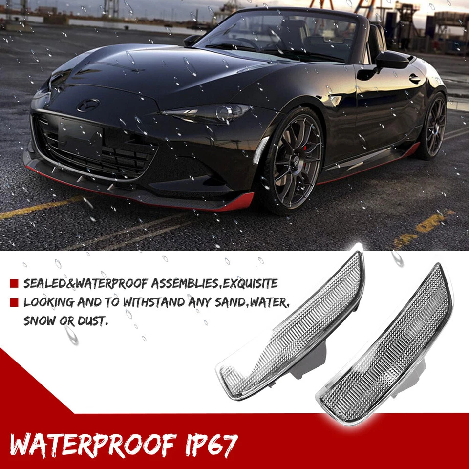Luces de señalización laterales delanteras y traseras transparentes de 4 piezas para Mazda MX-5 Miata 2016-2022 Foto 4 de 4