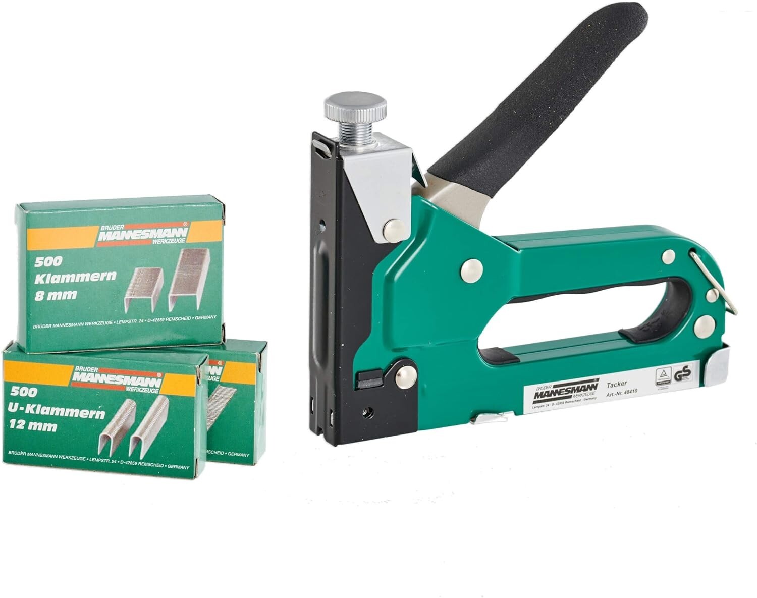 Mannesmann Adjustable Stapler Gun 4 - 14mm Upholstery 1500 Nails & Staples TUV