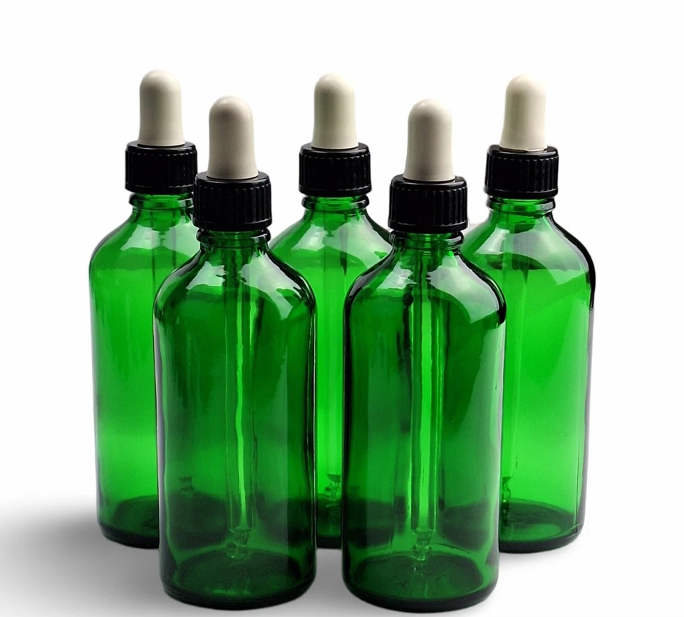 MARKENLOS Pipettenflasche Tropfflasche Apothekerflaschen 100ml Grünglas mit Pipetten