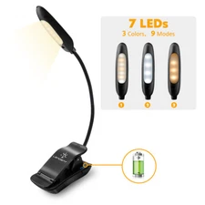 LENCENT 7 LED Book Light Clip USB Rechargeable Reading Light for Bed Sofa Office