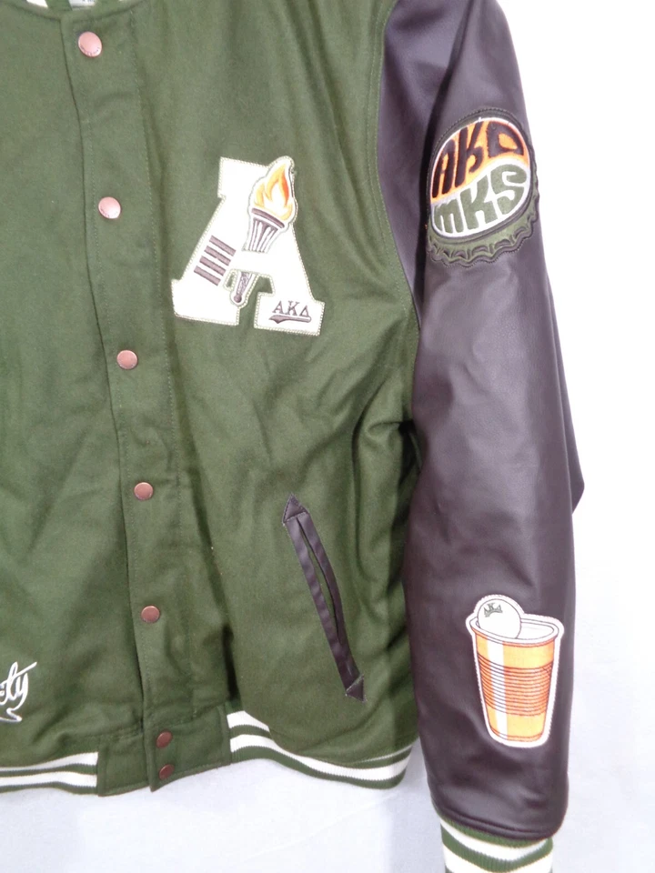Akademiks Varsity Letterman Jacket Men 4XL Green Wool Alpha Kappa Delta Logo - Image 4 of 4