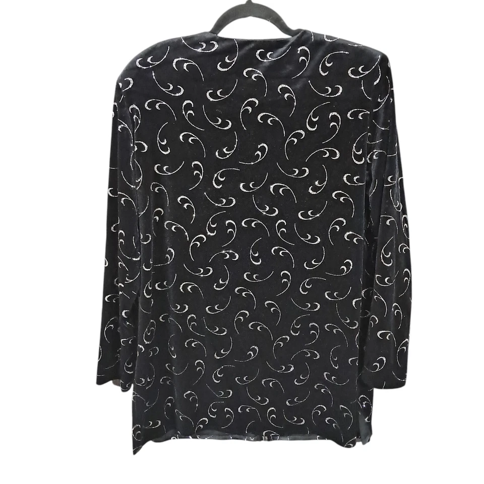 Vintage J.B.S. LTD Black Velvet Silver Sparkle Swing Jacket Size Large Buttoned - Image 2 of 4