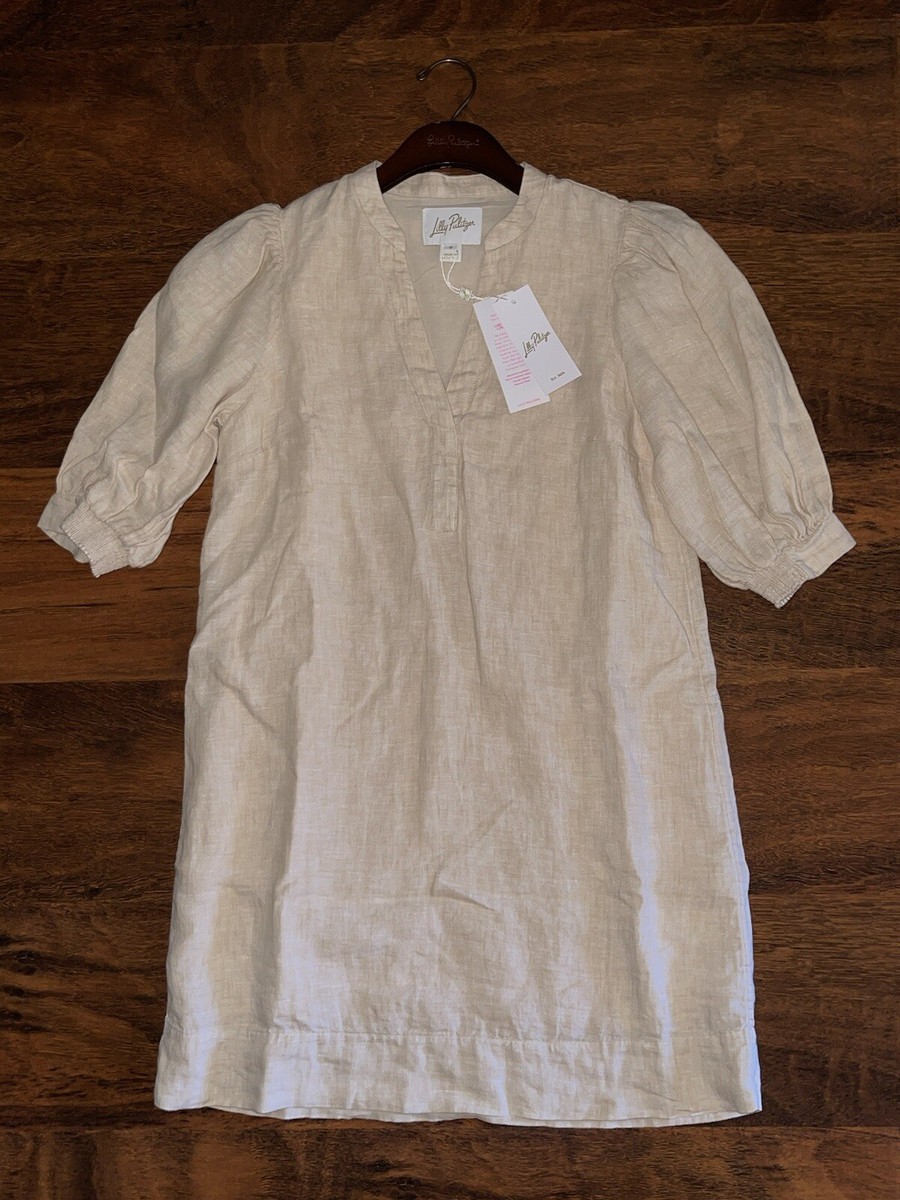 Lilly Pulitzer 0 Solid SAND BAR X MIALEIGH LINEN DRESS Elbow Puff Sleeves  NWT | eBay