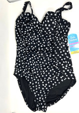 Swim Solutions Twist Womens 16 One Piece Swimsuit Black/White Tummy Control