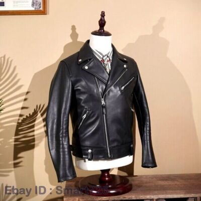 Mens Vintage Style Double Riders Zipper Jacket Cowhide Leather