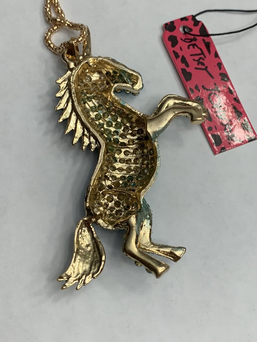 GOLD AND BLUE RHINESTONE UNICORN HORSE NECKLACE-BJ6032 | eBay