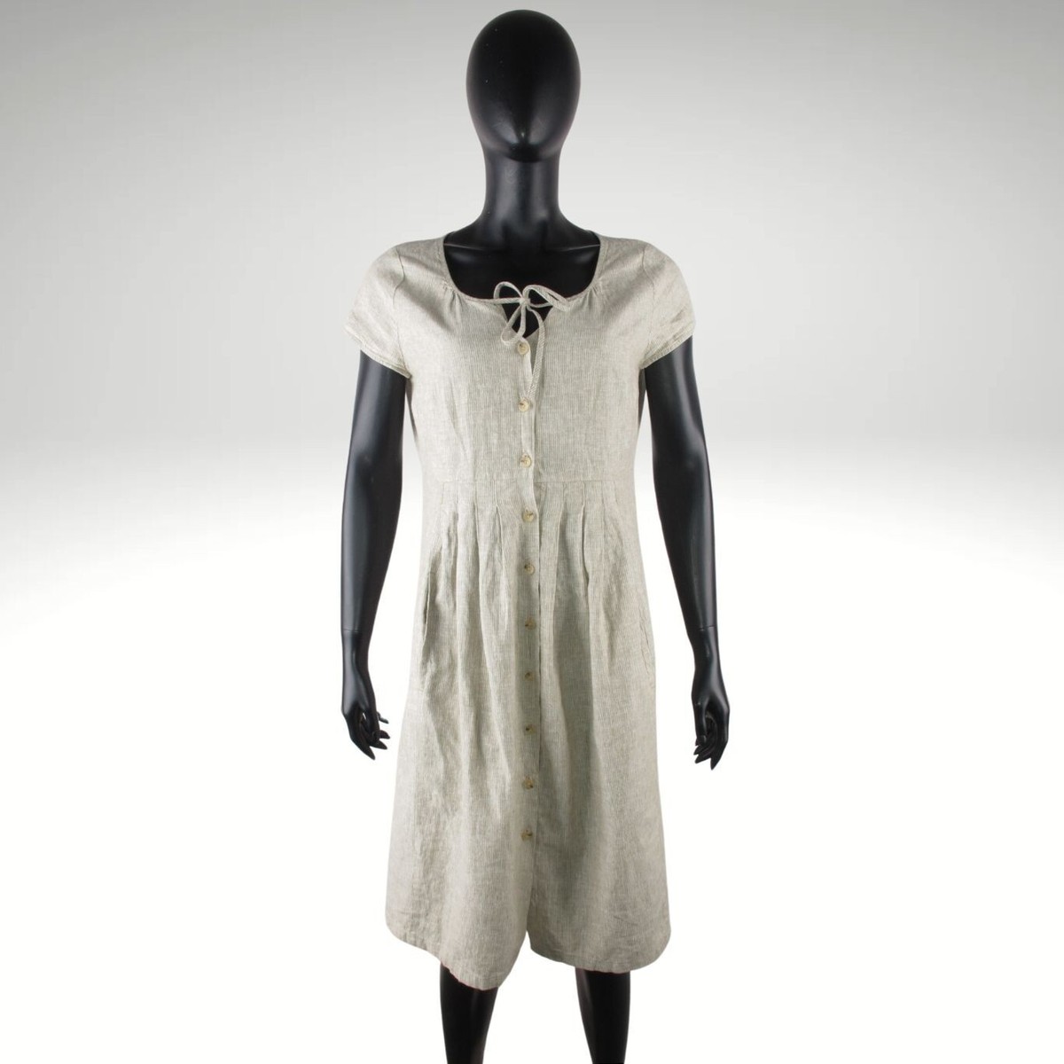 NOA NOA Pale Green Striped Linen Cotton Short Sleeve Button Dress Cardigan M