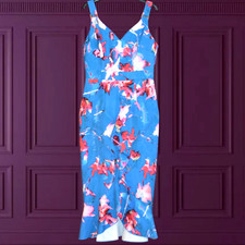 �75 LM LONDON SZE 8 BLUE FLORAL DRESS COCKTAIL LADIES DAY SUMMER OCCASION CRUISE