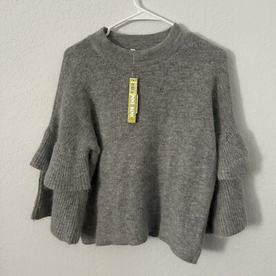 Gianni Bini Women s 3/4 Sleeve Ruffle Sleeve Gray Sweater Size L NEW With Tag