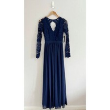 NWT Lulus Awaken My Love Navy Blue Long Sleeve Lace Maxi Dress S