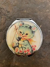 Retro Vintage Blue  Boo Teddy Bear Small Round Silver Mirror Compact