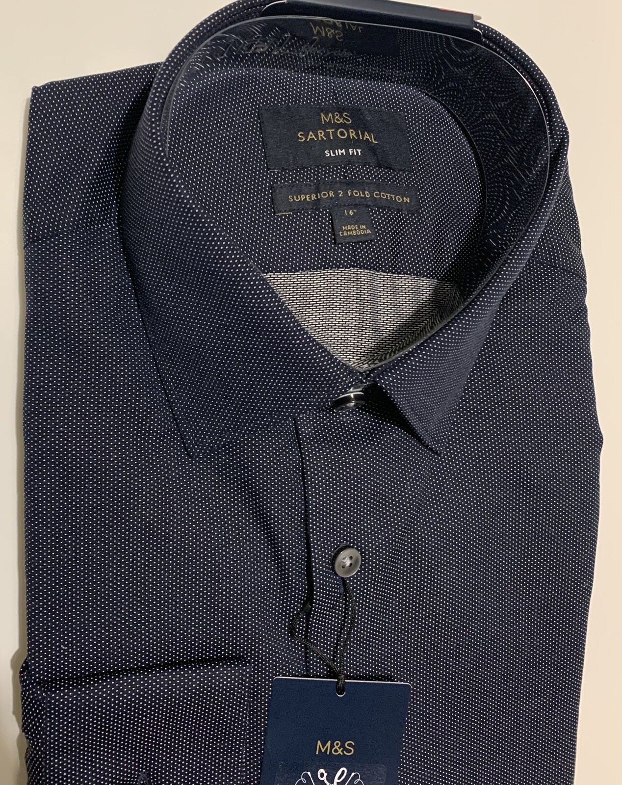 M&S SARTORIAL Mens' SLIM Fit SHIRT Size 16” NAVY Mix (rrp £45) eBay