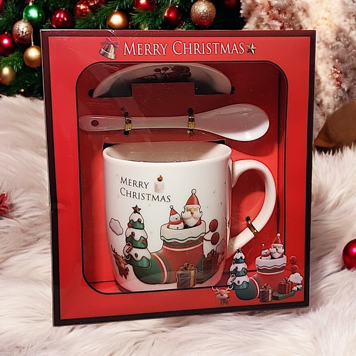 Festliche Keramik Kaffeebecher Geschenkset mit Teller & Löffel Urlaub Trinkgeschirr - Bild 3 von 43