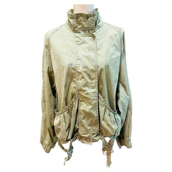 Free People Ripstop Parachute Bomber Jacket Small Green Marbled image 2