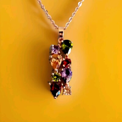 Mona Lisa Flower Pendant Necklace Rose Gold Tone Cubic Zirconia Women's Jewelry