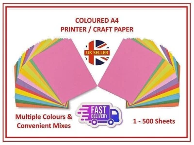 A4 Coloured Paper Sheets Craft Laser Printer Copier Quality 80GSM Craft School