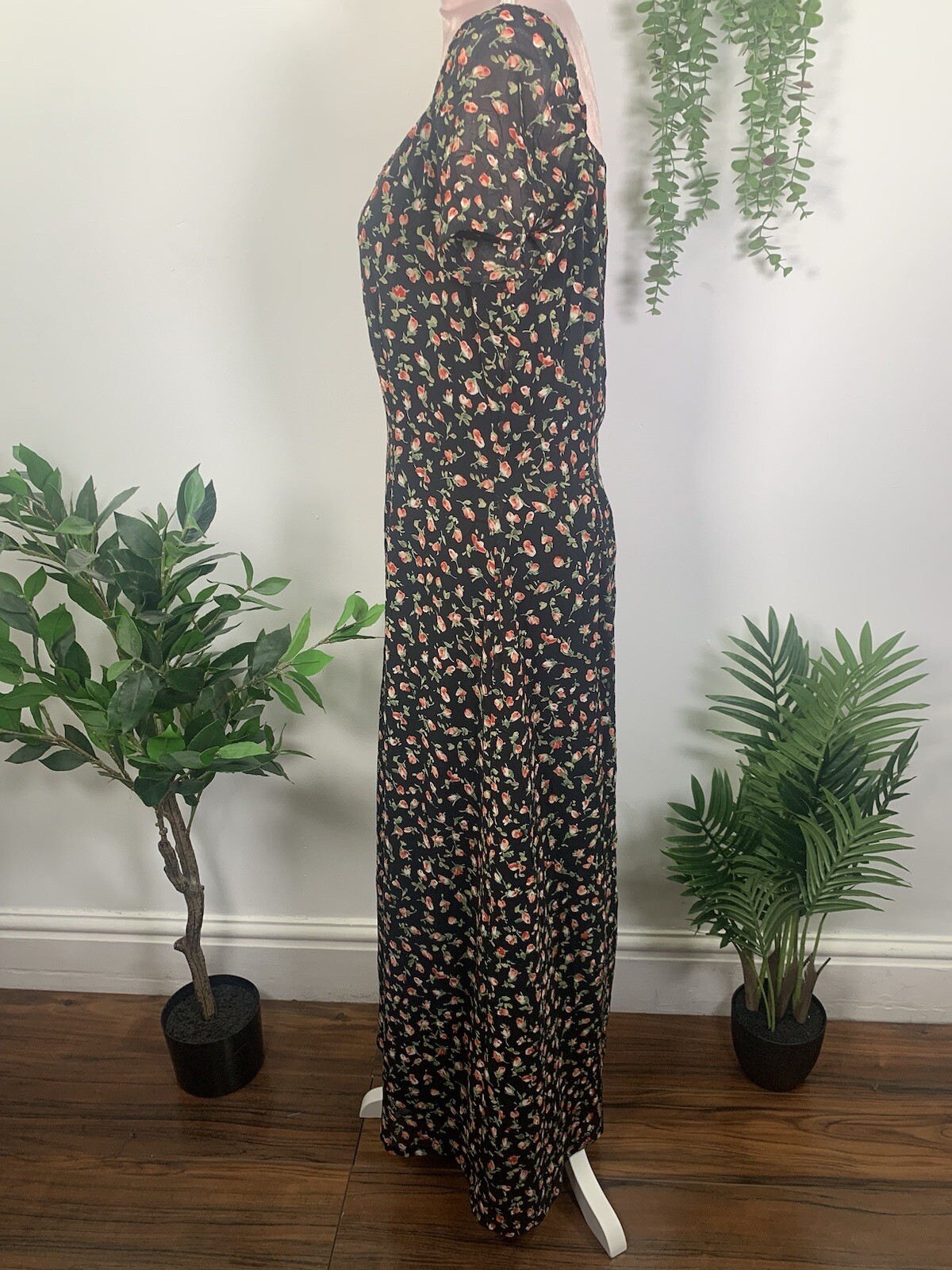 Monsoon Vintage Black Ditsy Floral Print Maxi Boho Bias Cut Y2K Dress Size UK 14 eBay