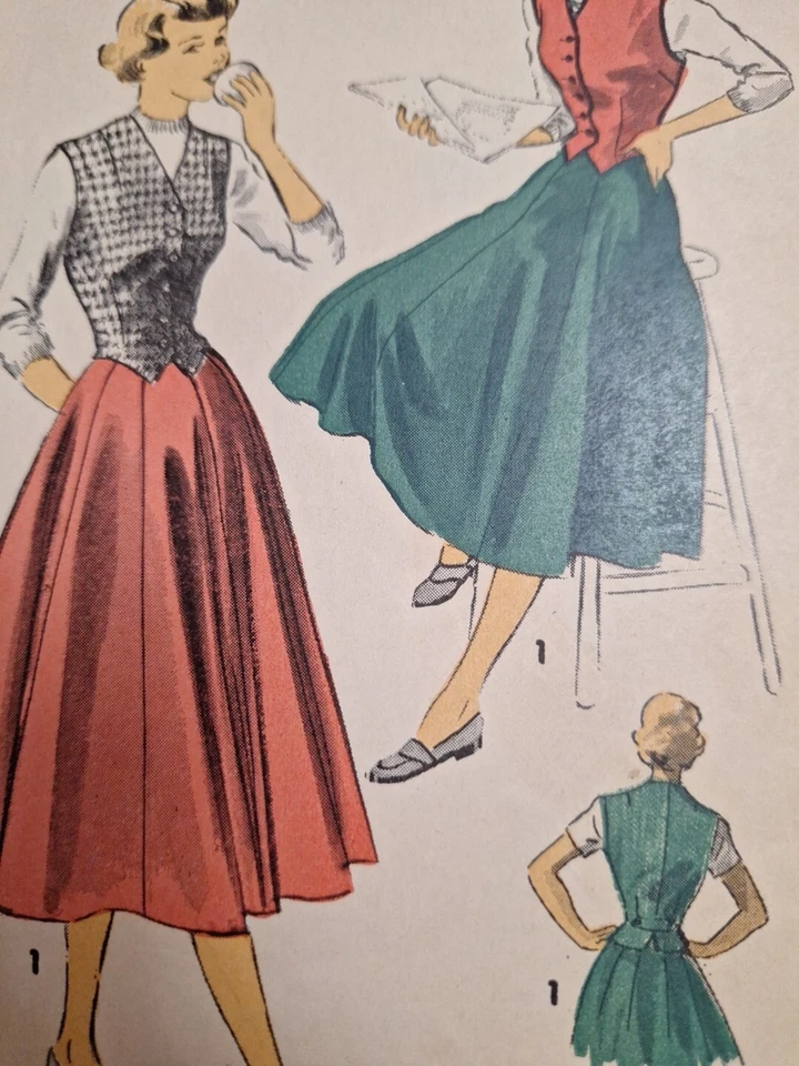 Skirt Weskit Vest Jr 13 25 1/2" W Advance 5379 Sewing Pattern Cut VTG 40s Gored - Image 2 of 4