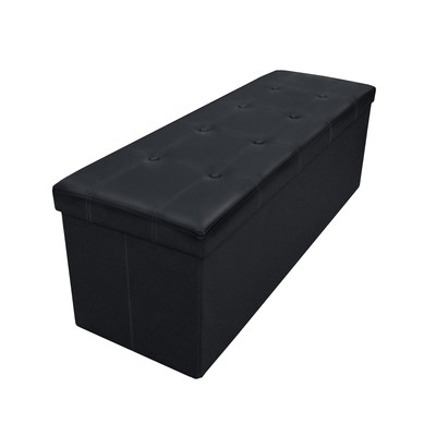 Folding Chest with Memory Foam Seat Tufted Faux Leather Trunk Bedroom Ottoman...