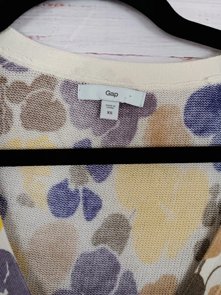 GAP Suéter Mujer’s XS Floral Cárdigan Largo Púrpura Amarillo Marrón Camel Foto 3 de 4