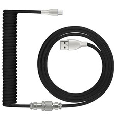 Coiled Keyboard Cable Black 1.5M Usb-c to Usb-a Braided Cord with Detachable