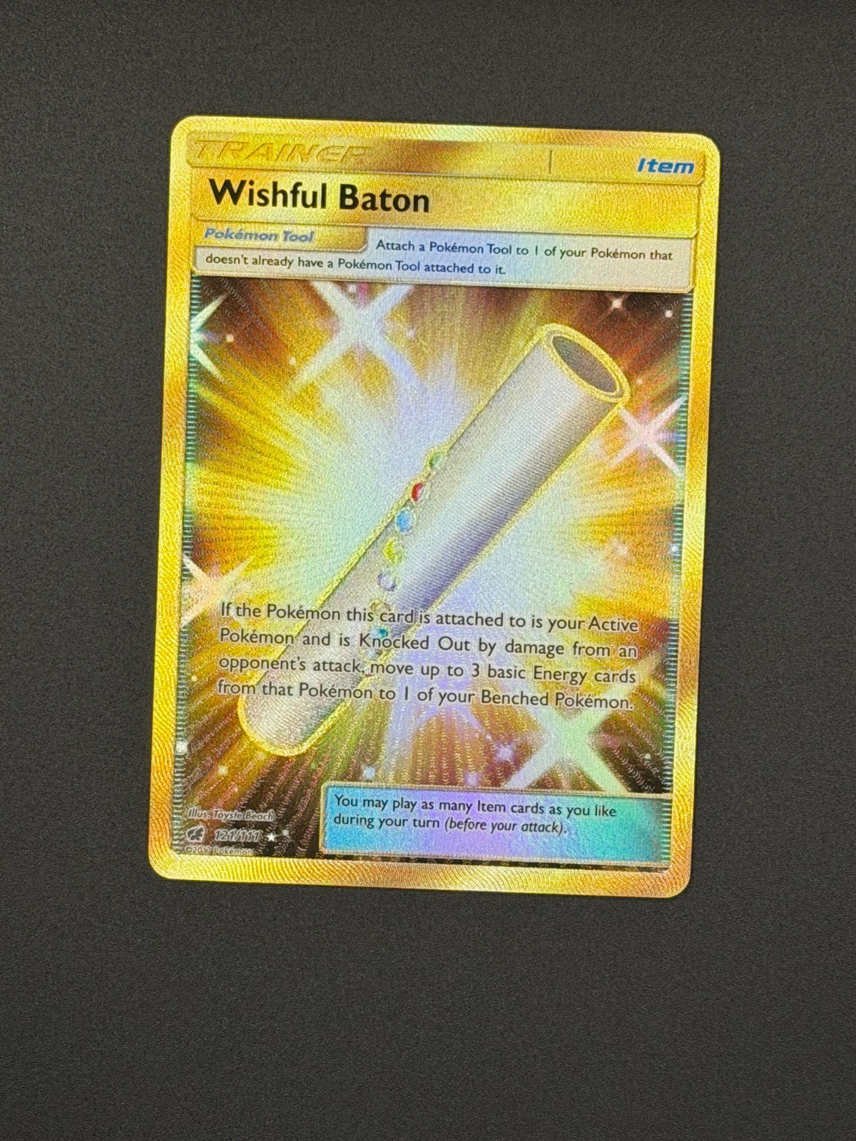 Pokemon Wishful Baton (Secret) Holo Secret Rare SM - Crimson Invasion 121/111 NM