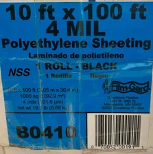 Film-Gard 625918 B0410 Construction Plastic Sheeting 10'W x 100'L 4 Mil Black