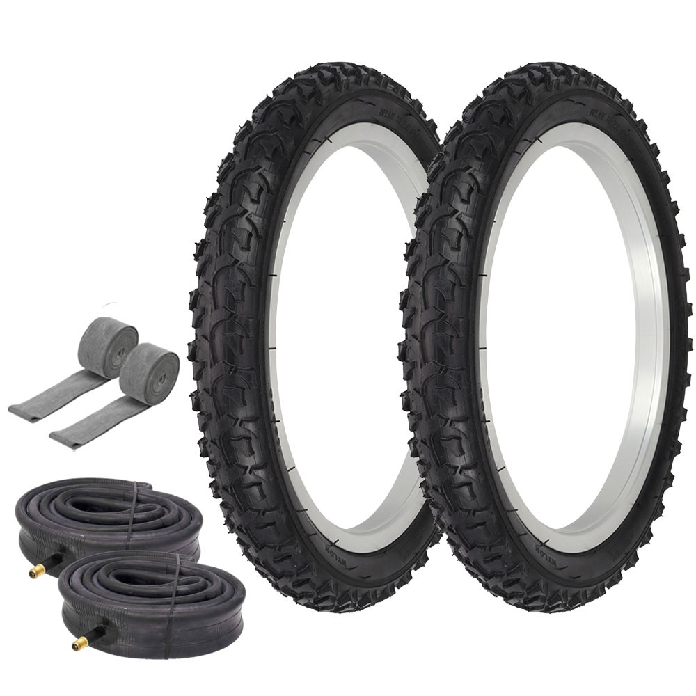 PRO+ BIKE TIRE 16" X 2.10&rdquo; ALL BLACK (2) TIRES W/ HEVY DUTY TUBES & RIM STRIPS