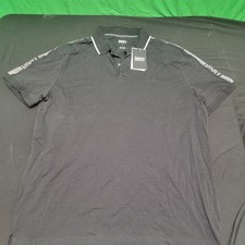 DKNY Men's Stripe-Sleeve Logo Graphic Polo Shirt Black Size Large