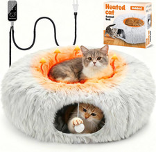 Heated Cat Tunnel Bed Indoor   31.5'' Cozy Donut Peekaboo Pet Cave for Cats Kitt