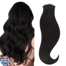 HOTBANANA Tape in Hair Extensions, 12 Inch 20pcs Natural Black Straight Remy