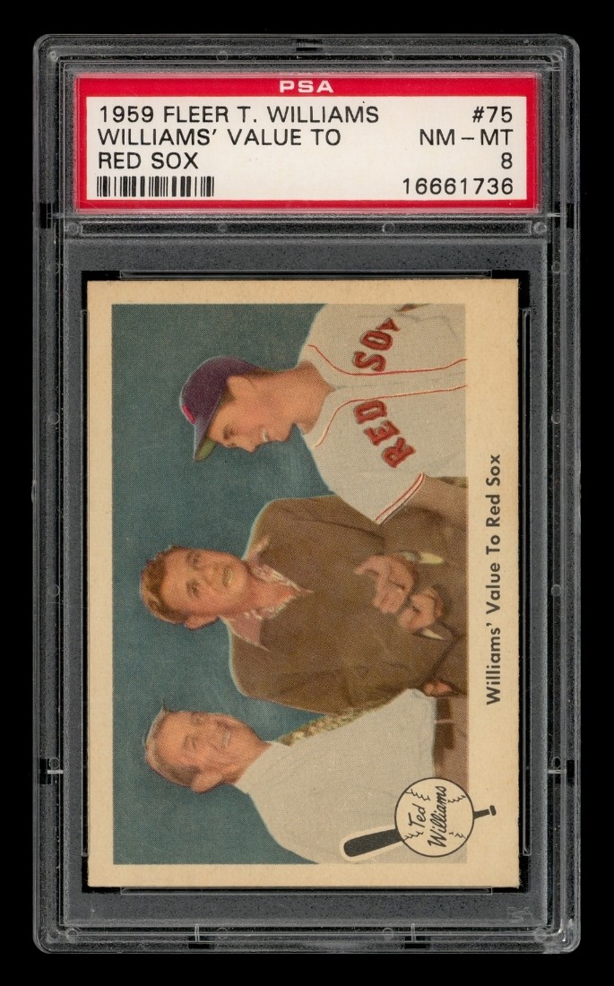 1959 Fleer Ted Williams Set-Break # 75 Williams' Value To Red Sox PSA 8 NM-MT view 1