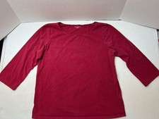 Eileen Fisher Red 3/4 Sleeve T Shirt women cotton M Scoop Neck Made In USA