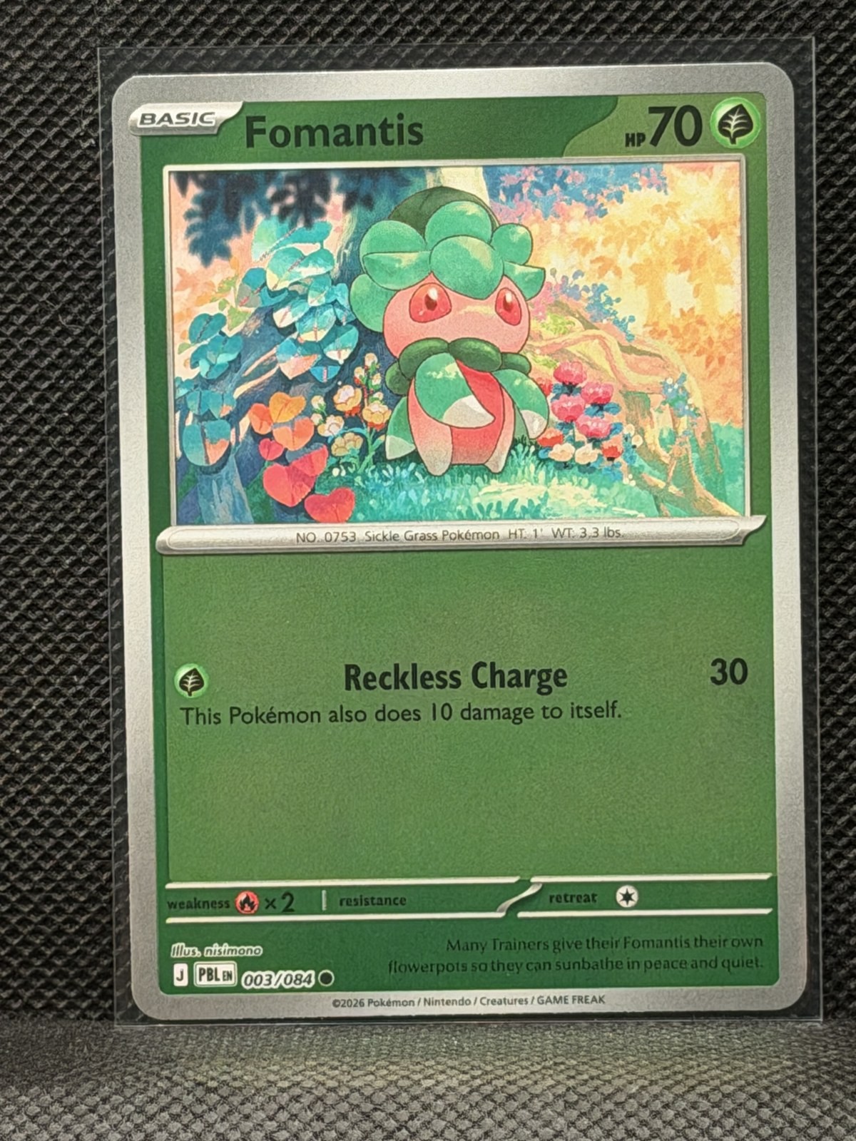 2026 Pokemon Pitch black - Common Fomantis #3 Reverse Holo