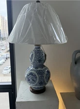 Ralph Lauren Lamp Blue & White Porcelain Double Gourd Table Lamp 27”