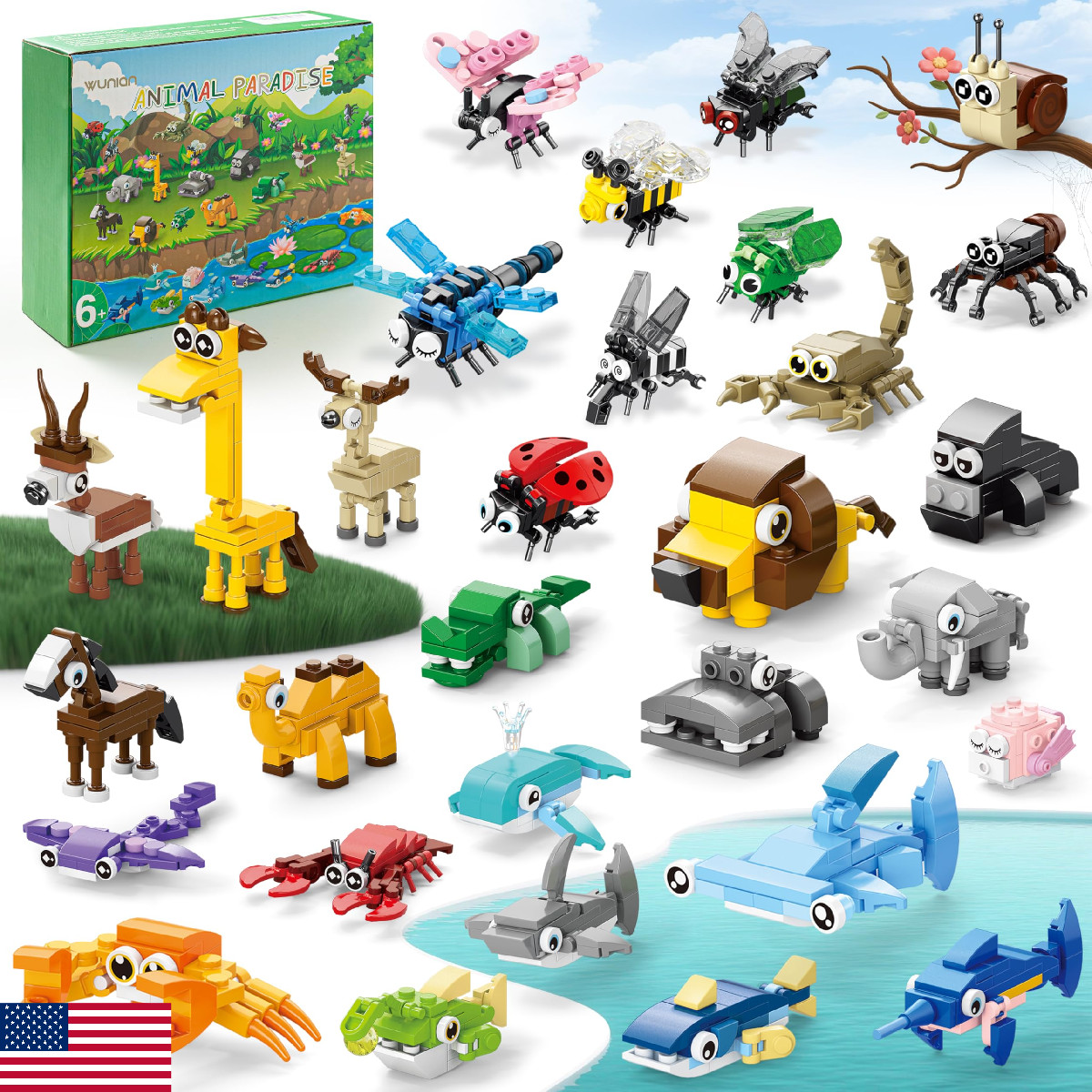 WuNian 30 Packs Party Favors for Kids, 888 PCS Animal Building Blocks Mini Sets