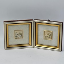 Coppia Miniature Bassorilievo Argento 925 F.O. Firmate Cornice Legno 13x13 Retrò