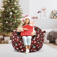 Bean Bag Chair for Kids Stuffed Animal Storage Beanbag Christmas Plaid