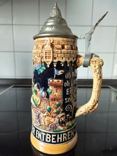 Bierkrug mit Zinndeckel - Original "KING" - Western Germany - Handmalerei