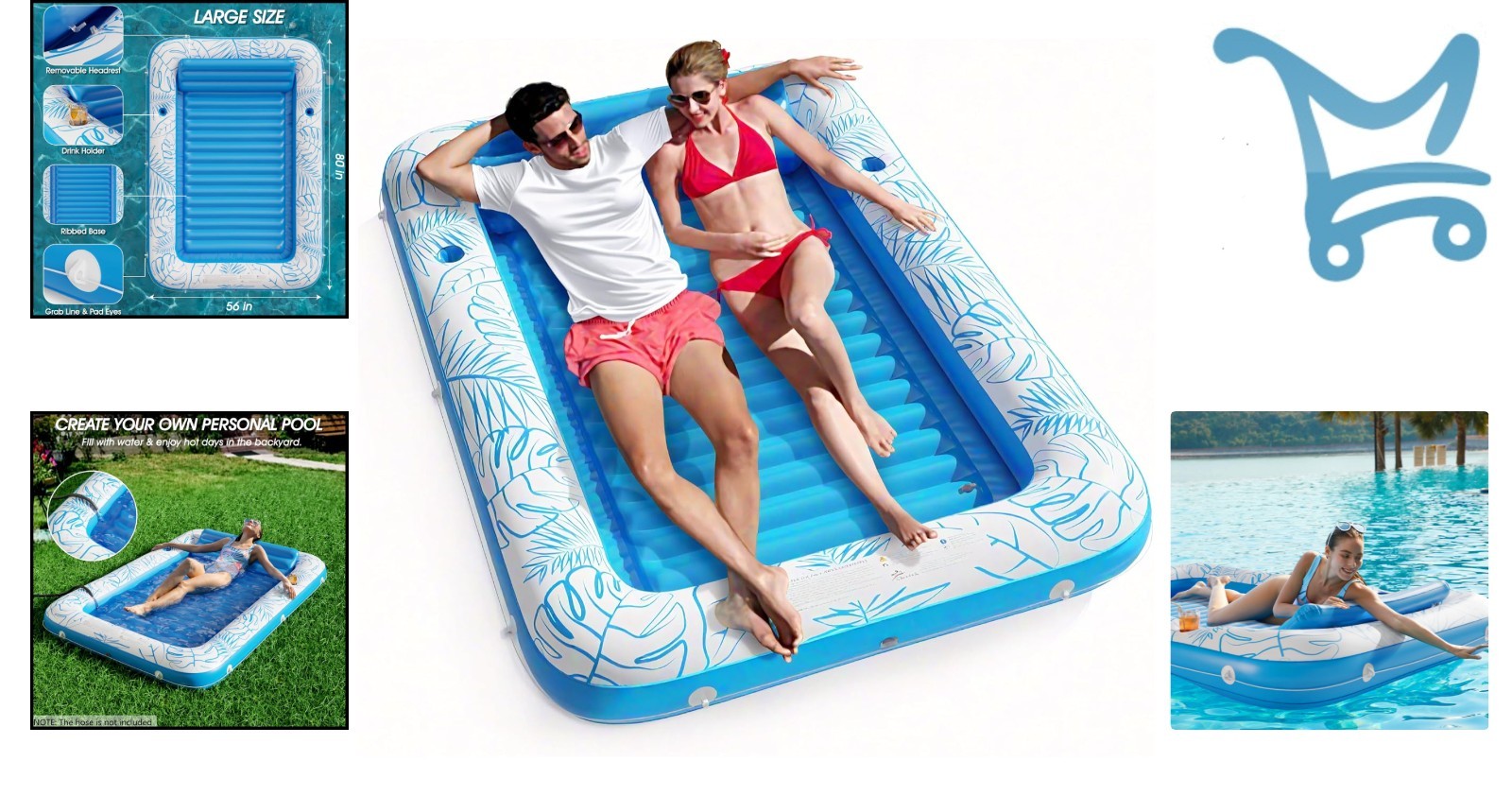 Inflatable Pool Float Lounge XL Vinyl Water Filled Sun Tanning Bed Kids Adult