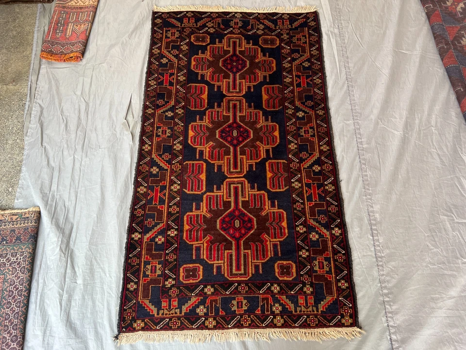 3x5 Vintage Afghan Baluchi Rug | Hand Knotted Wool Oriental Office Carpet - Image 2 of 4