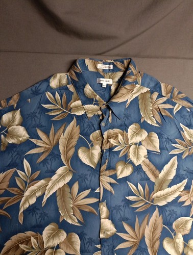 Pierre Cardin Shirt Mens 4XLT Tall Hawaiian Tropical Palm Resort Casual Button